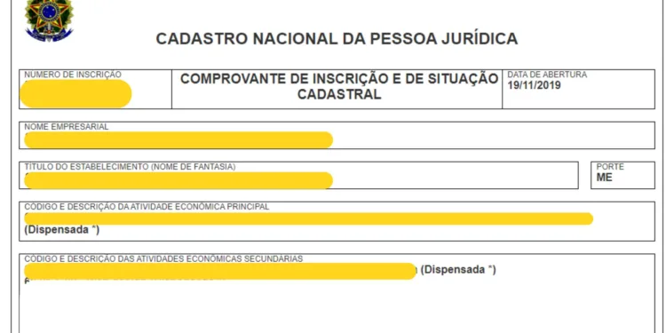 PORQUE NO CARTÃO CNPJ TEM Dispensada * NA FRENTE DOS CNAE